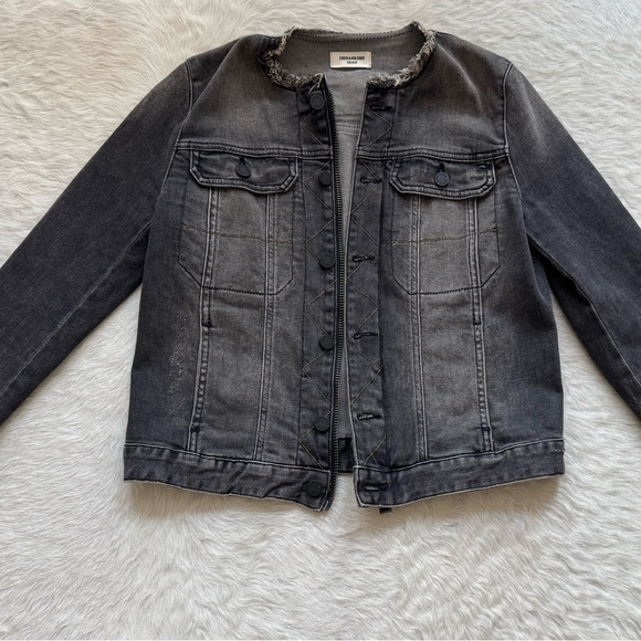 Zadig & Voltaire Dark Gray/Black Denim Jacket with Live Now patch on the back. - Picture 1 of 6